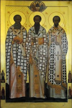 Икона трех святителей с частицами мощей